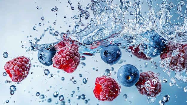 Fresh Berries Splashing Into Clear Water Isolated Background