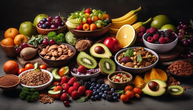 Fresh berry bowl with granola and almonds generated by AI