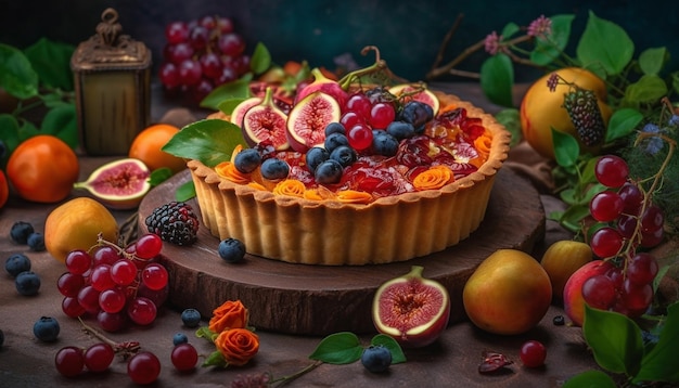 Fresh berry dessert on rustic wooden table generated by AI