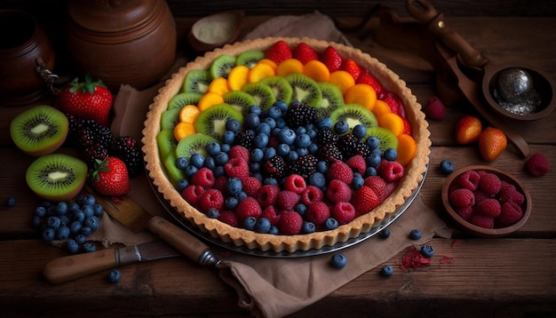 Fresh berry dessert on rustic wooden table generated by AI