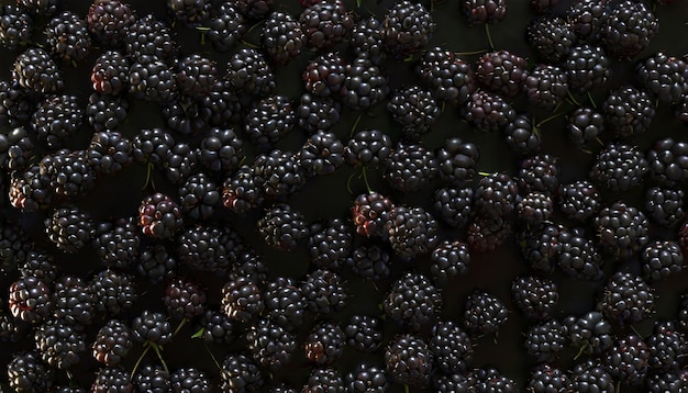 Photo fresh blackberries close up lot of ripe juicy wild fruit raw berries lying on the table top view