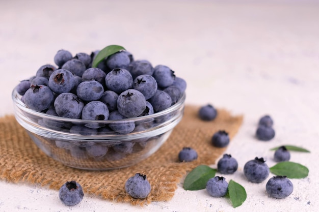 Fresh blueberries in a bowl on a white background.