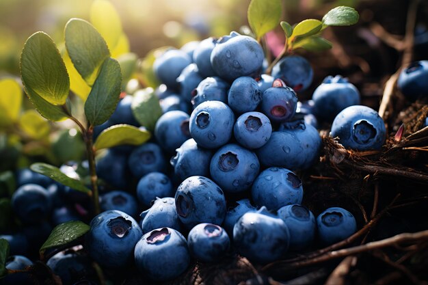 Fresh blueberries in natural sunlight