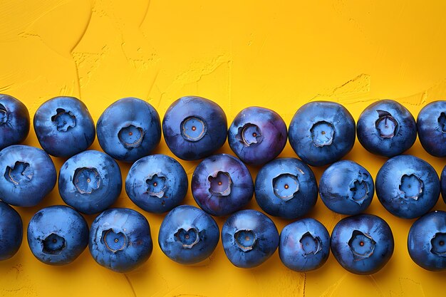 Photo fresh blueberries on yellow background vibrant summer fruit closeup for food and nutrition designs