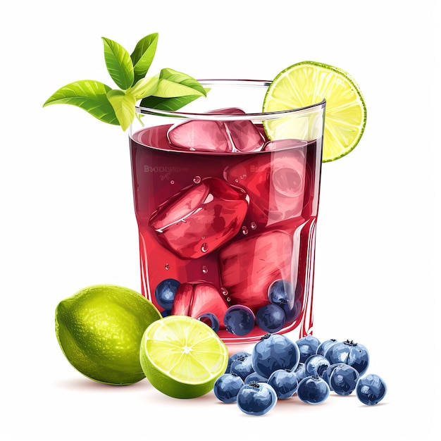 Fresh Blueberry and Lime Juice isolated on white background