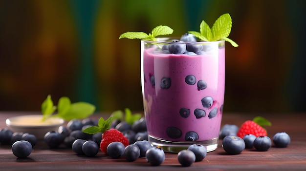 Fresh blueberry smoothie in the glass