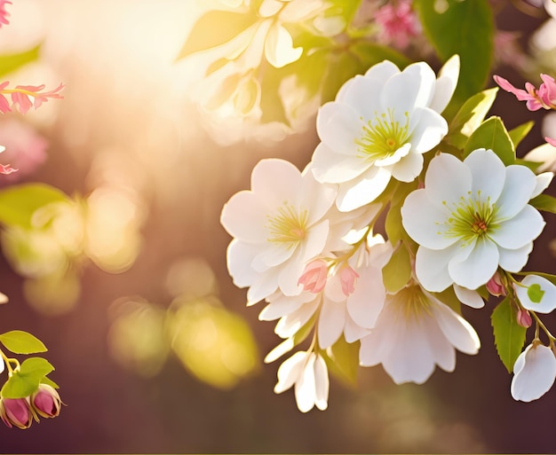 Fresh branch of flowers on a light pastel background Empty space for text