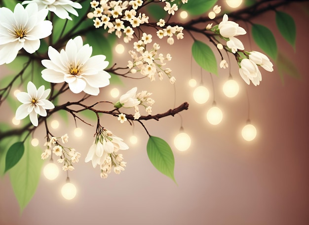 Fresh branch of flowers on a light pastel background Empty space for text