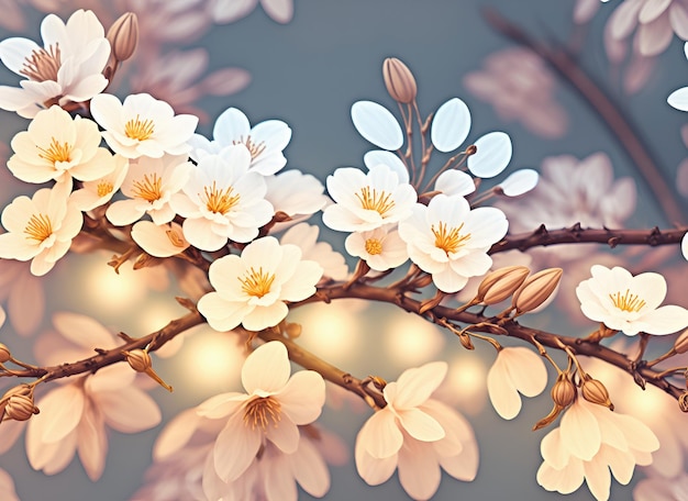 Fresh branch of white flowers on the background