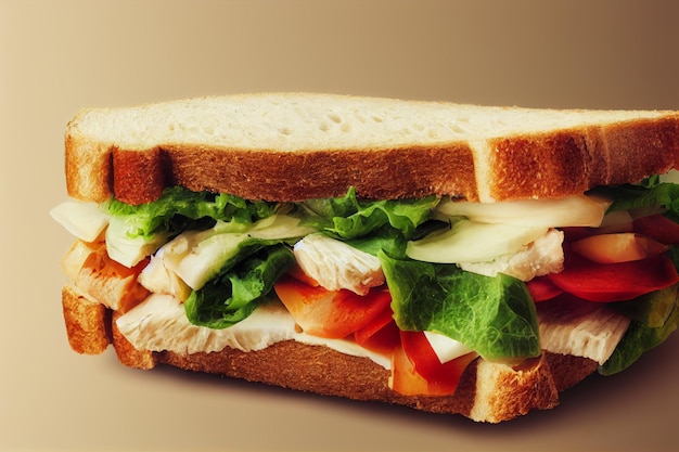 Fresh bread sandwich with tomatoes salad lettuce