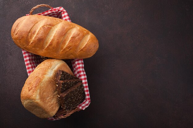 Fresh bread on stone table.