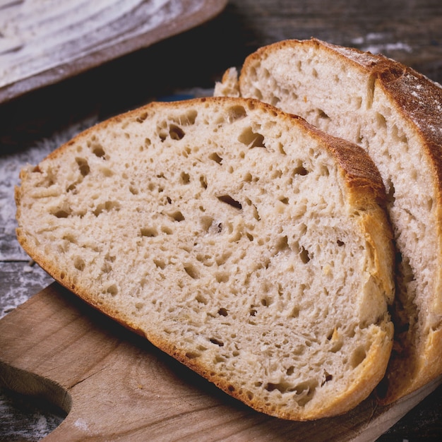 Fresh bread on wood