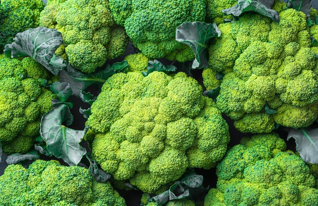 Fresh broccoli closeup Healthy food Top view