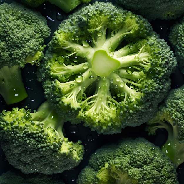 Photo fresh broccoli seamless background adorned with glistening droplets of water