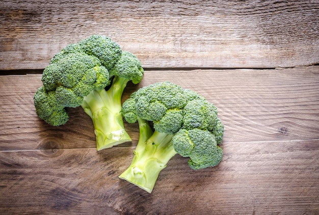 Fresh broccoli on the wooden table