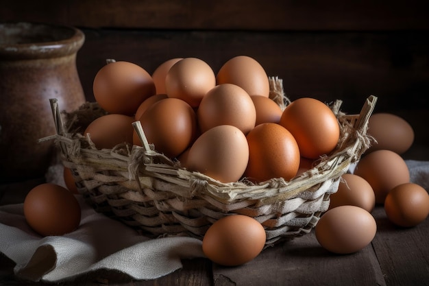 Fresh brown basket eggs Organic farm Generate AI