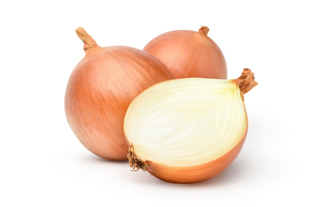 Fresh bulbs of onion isolated on white