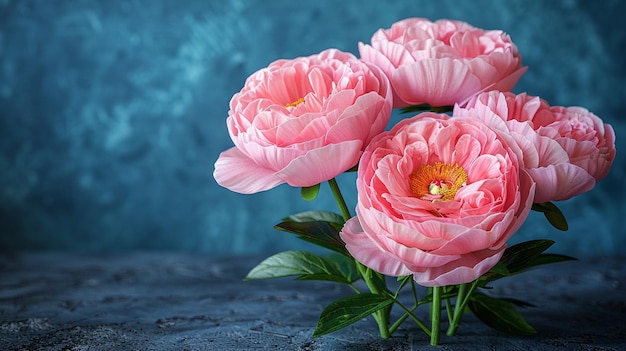 Photo fresh bunch of pink peonies and roses with copy space