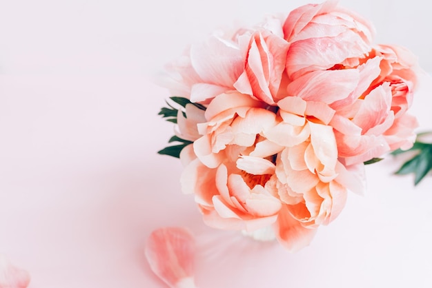 Fresh bunch of pink peonies and roses