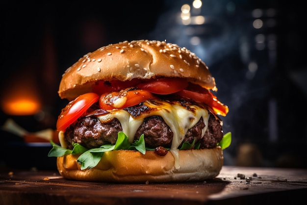 A fresh burger on a table