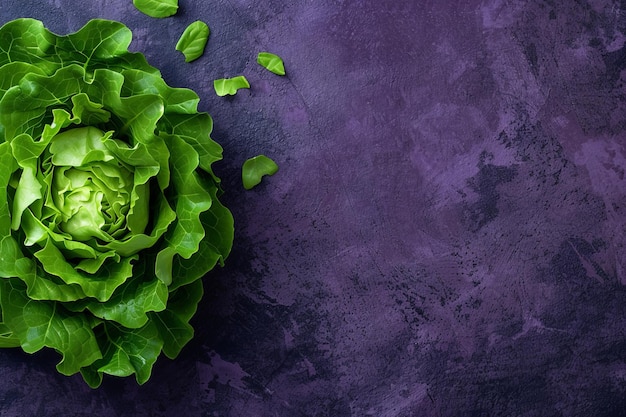 Photo fresh butterhead lettuce on dark backdrop