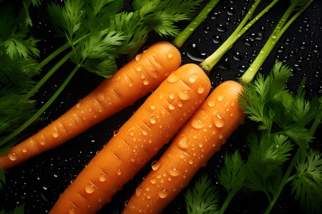 Fresh Carrot seamless background visible drops of water overhead angle