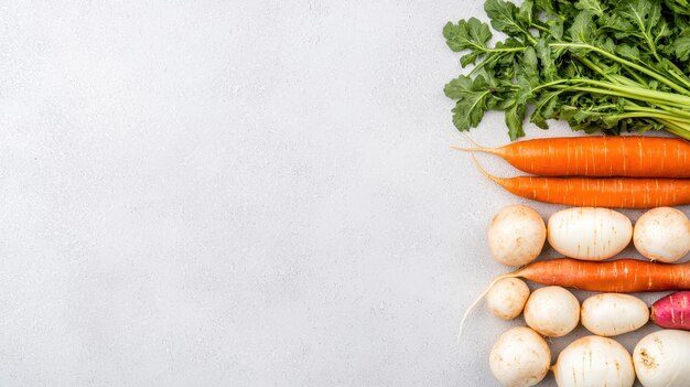 Photo fresh carrots and radishes on white background