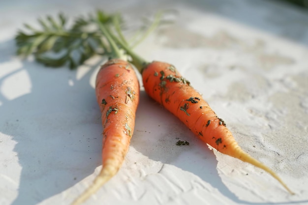 Fresh carrots on a white background Shallow depth of field