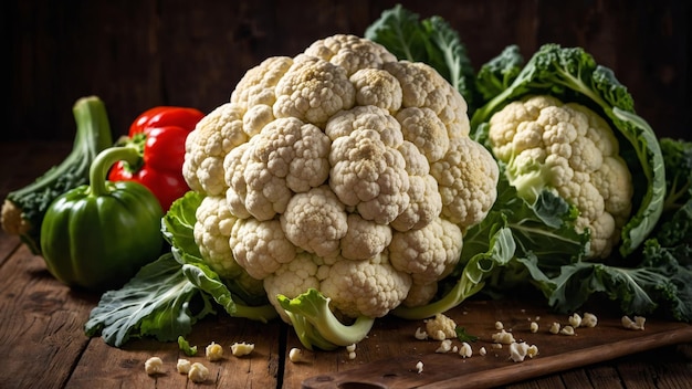 Fresh Cauliflower on a Rustic Wooden Table