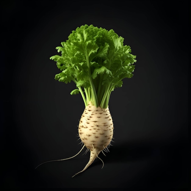 Fresh celery root isolated on black background 3d illustration