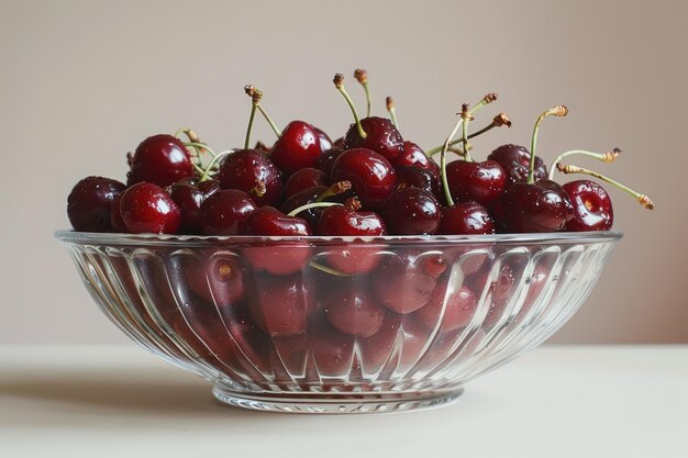 Fresh cherries in a glass bowl