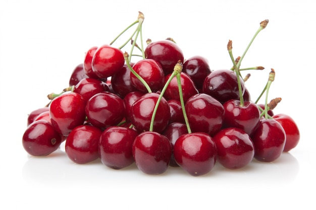 Fresh cherries isolated fruit on white