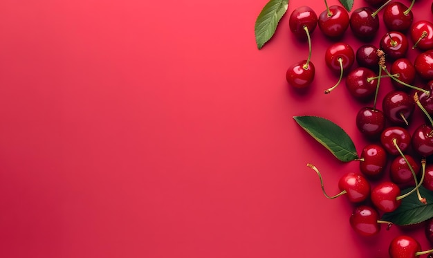 Fresh cherries on red background