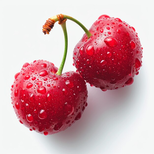 Fresh cherries on a white background AI generated image