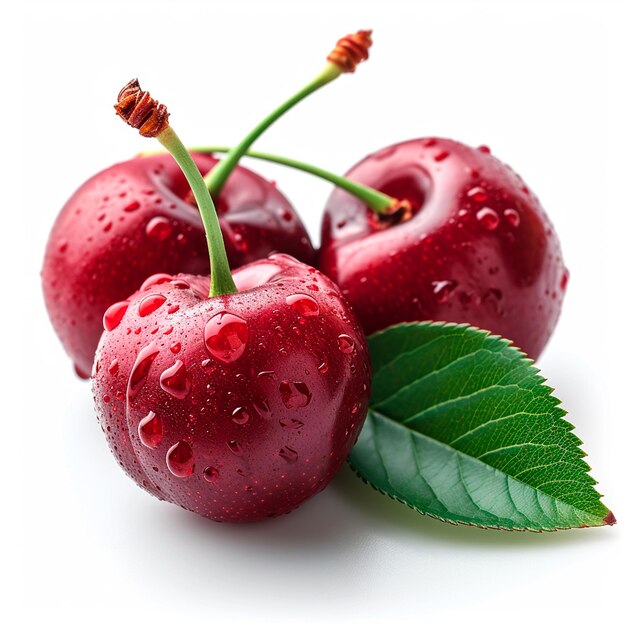 Fresh cherries on a white background AI generated image