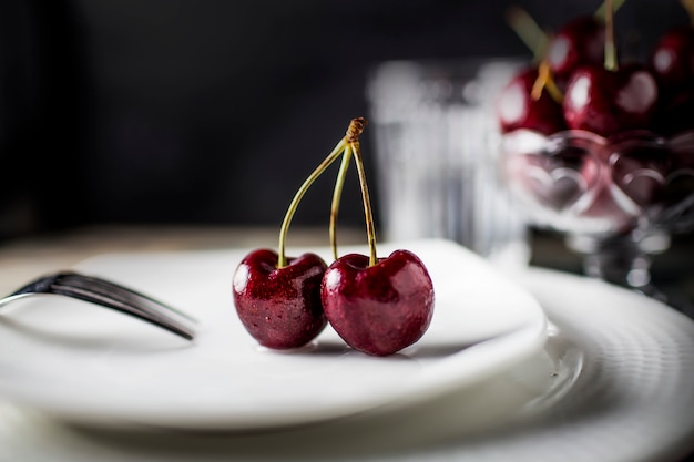 Fresh cherries with blurred background