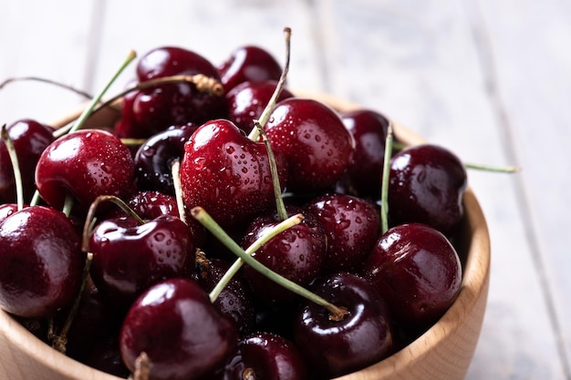 Fresh cherries with water drops