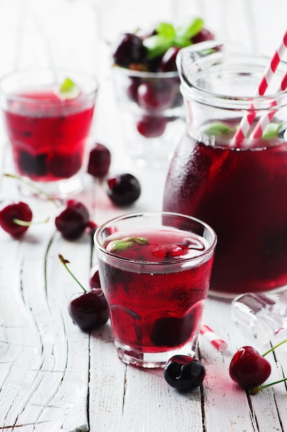 Fresh cherry juice with ice