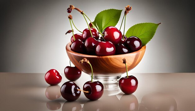 Fresh cherry in wood bowl