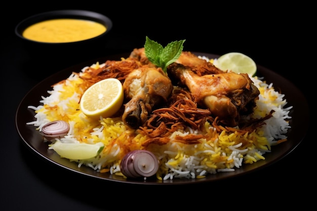 Fresh Chicken Biryani with basmati rice in a plate