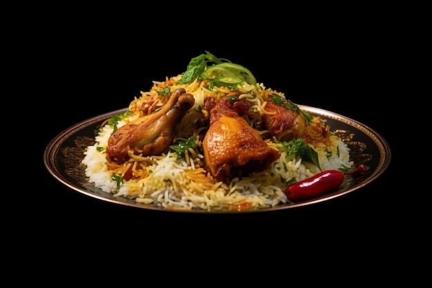 Fresh Chicken Biryani with basmati rice in a plate