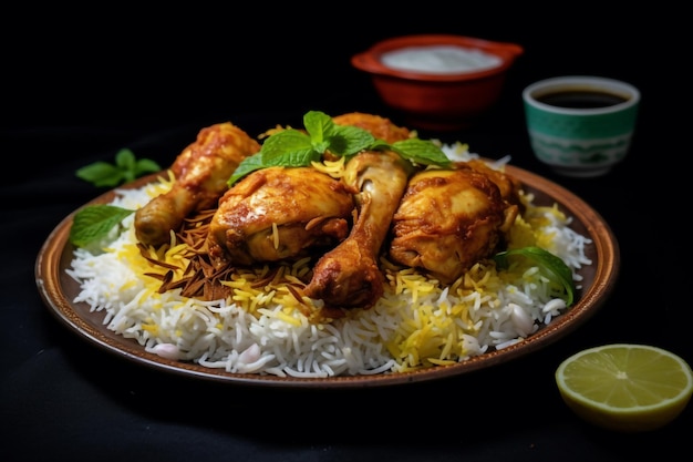 Fresh Chicken Biryani with basmati rice in a plate