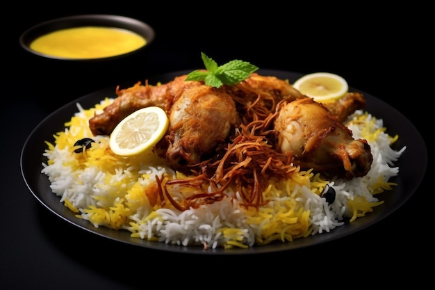 Fresh Chicken Biryani with basmati rice in a plate