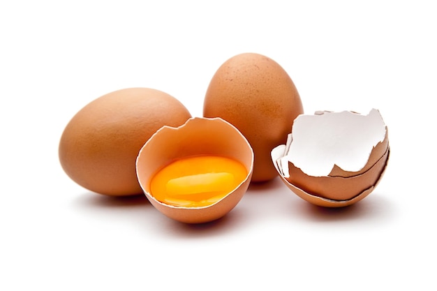 Fresh chicken eggs from the farm isolated on white background. Taken in Studio with a 5D mark III.