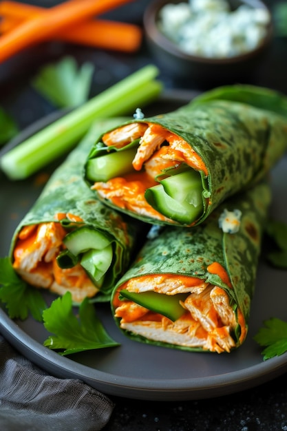 Fresh Chicken Veggie Wraps on Dark Background