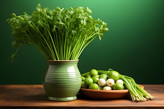 Fresh Chives in a green kitchen table