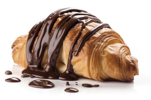 Fresh chocolate croissant isolated on white background AI generative