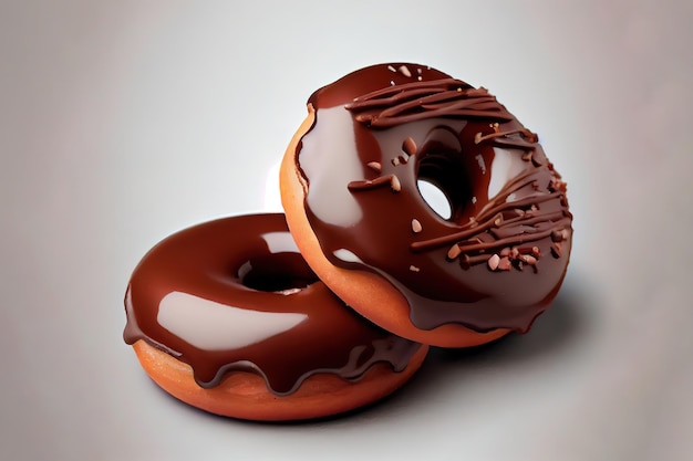 Fresh chocolate donuts on chopping board Generative Ai