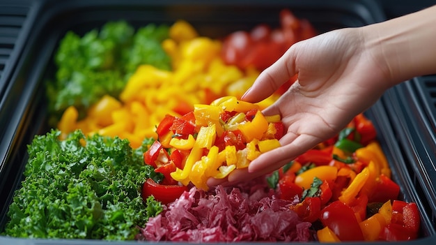 Photo fresh chopped vegetables in a container