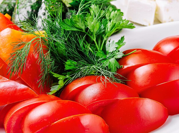 fresh chopped vegetables on a plate